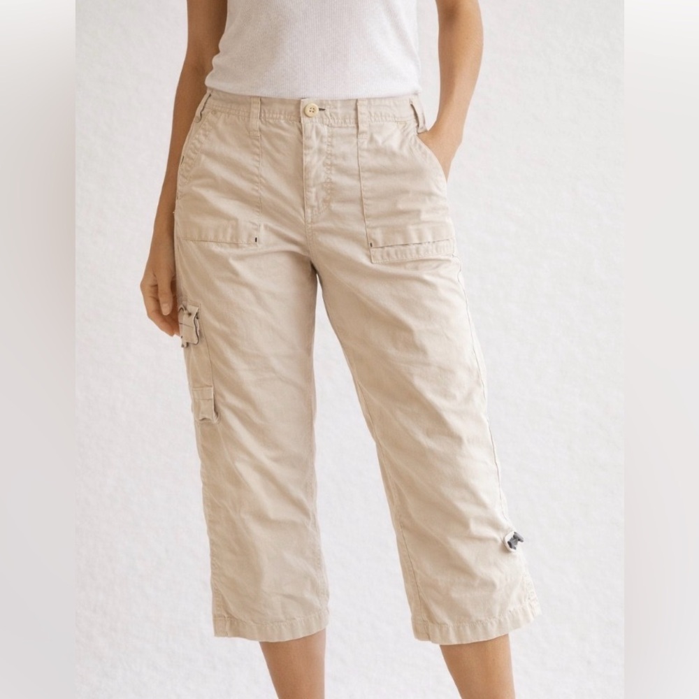 Periscope Cargo Capri Pants Size 7 Khaki Beige Utility Pocket Hiking Casual